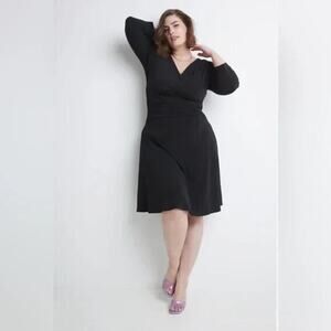 Rekucci Dress Womens 18 Plus Red Ruched Sides 3/4 Sleeves V Neck Cocktail